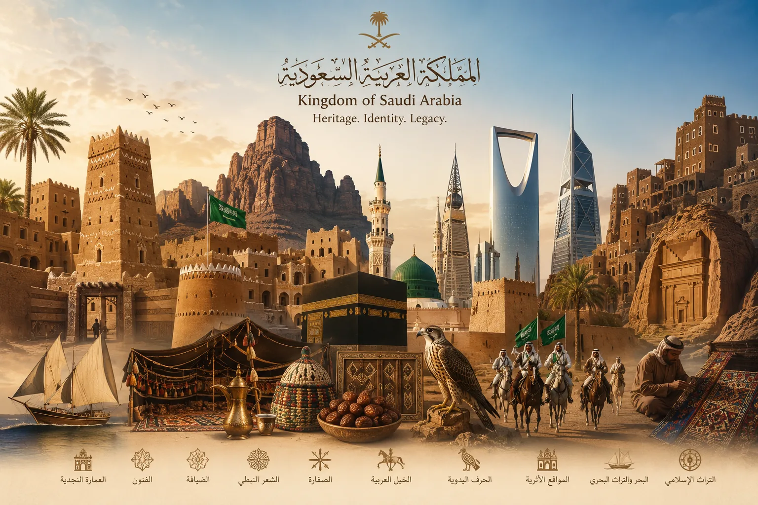 Saudi heritage — Najdi architecture, Hegra, coastal dhows and traditional crafts
